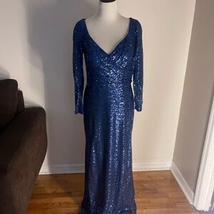 Elegant Mac Duggal Blue Sequin Evening Gown!